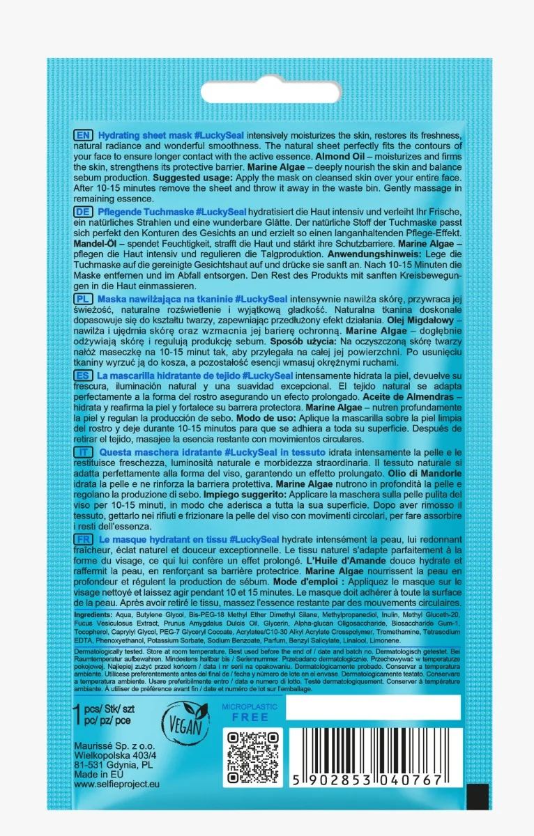 Masca hidratare de fata Lucky Seal, 15ml, Selfie Project