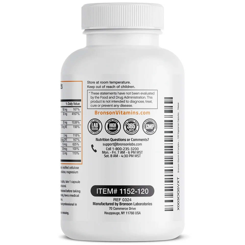 B Complex cu Vitamina C, 120 capsule, Bronson Laboratories