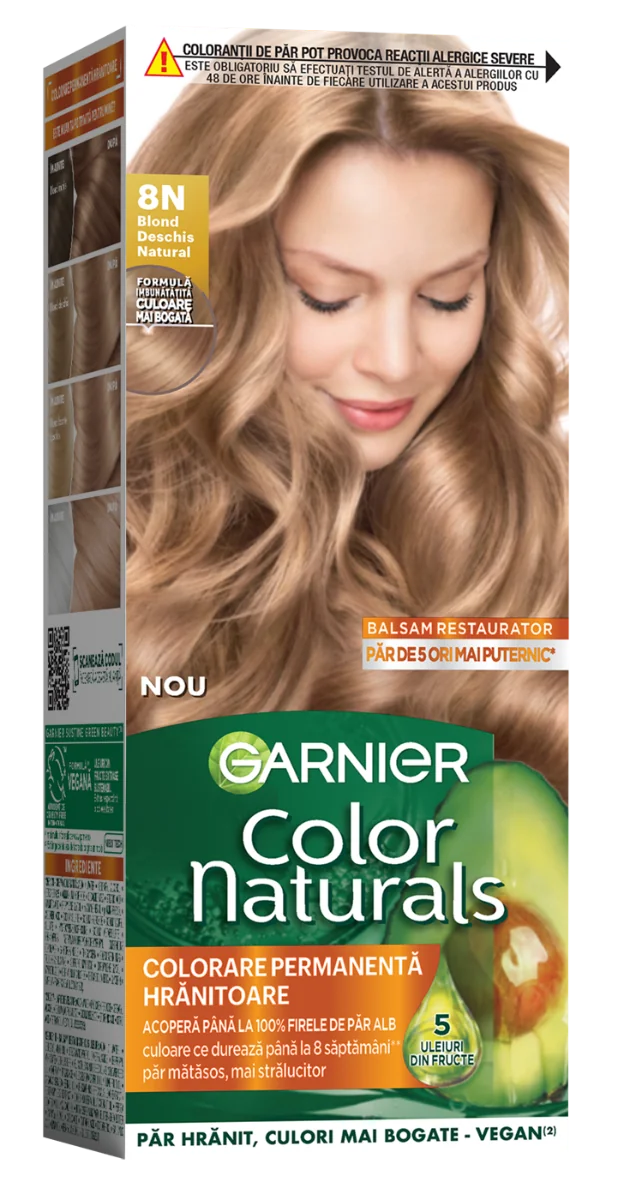 Vopsea de par permanenta Color Naturals 8N Blond Deschis Natural, 112ml, Garnier