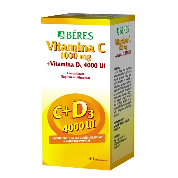 Vitamina C 1000mg + Vitamina D3 4000UI, 40 comprimate, Beres