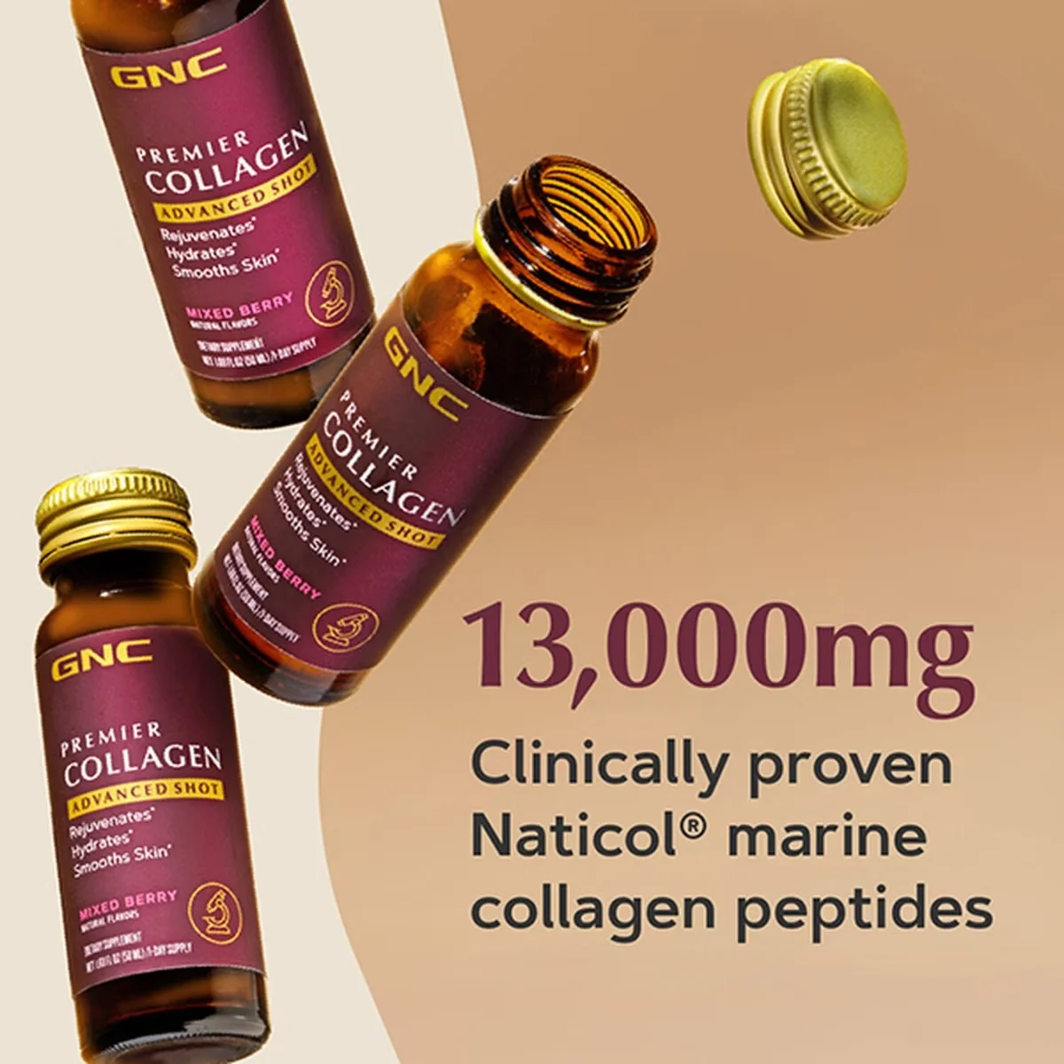 Formula premium de peptide de colagen hidrolizat marin lichid cu aroma de fructe de padure Premier Collagen, 10 shoturi x 50ml, GNC