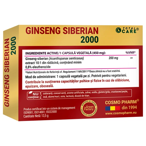 Ginseng Siberian 2000mg, 30 comprimate, Cosmopharm