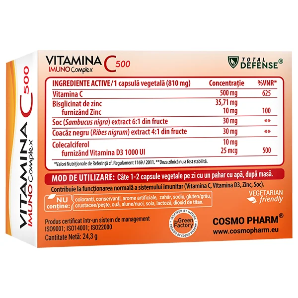 Vitamina C 500 ImunoComplex, 30 tablete, Cosmopharm