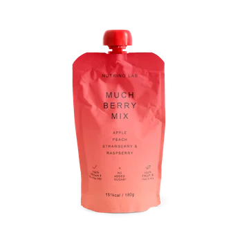 Piure pasteurizat din fructe cu mere piersici capsuni si zmeura, 180g, Nutrino Lab