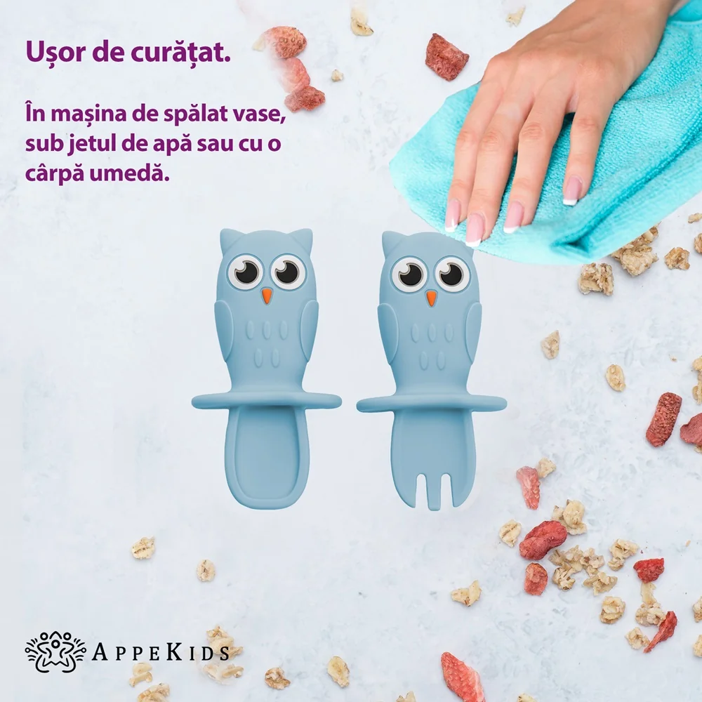 Set tacamuri din silicon Owl Aqua Blue 6 luni+, 1 bucata, Appekids