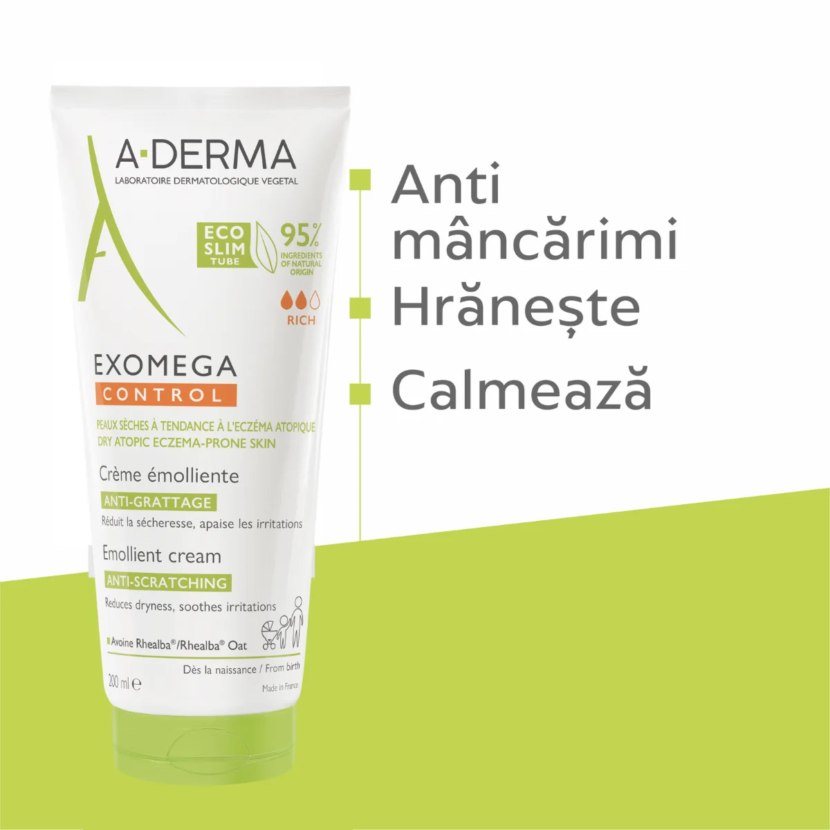 Crema emolienta Exomega Control, 200ml, A-derma