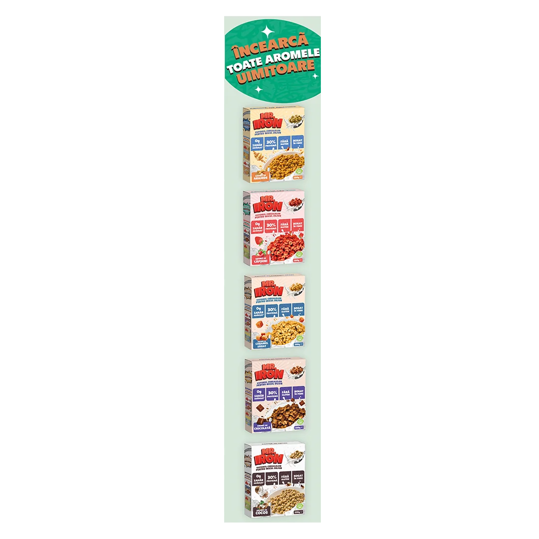 Cereale cu 30% proteina fara zahar low-carb gluten free si vegane Scortisoara, 250g, Mr. Iron