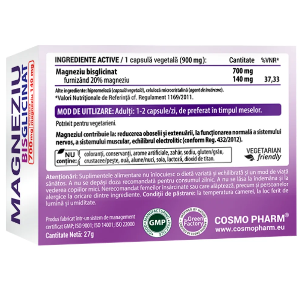 Magneziu Bisglicinat, 30 capsule, Cosmopharm