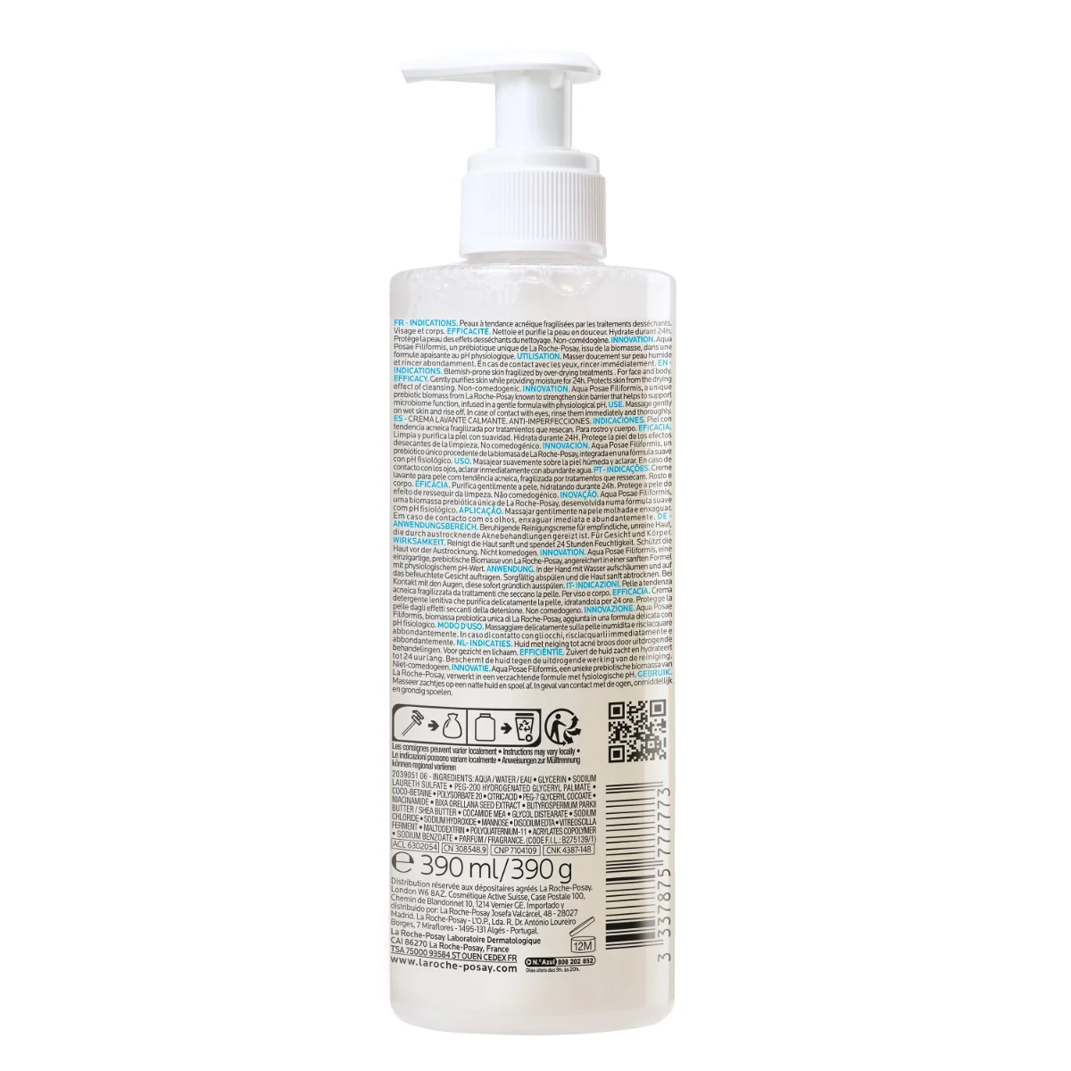 Crema hidratanta de spalare pentru pielea grasa si fragilizata Effaclar H Iso-Biome, 390ml, La Roche-Posay