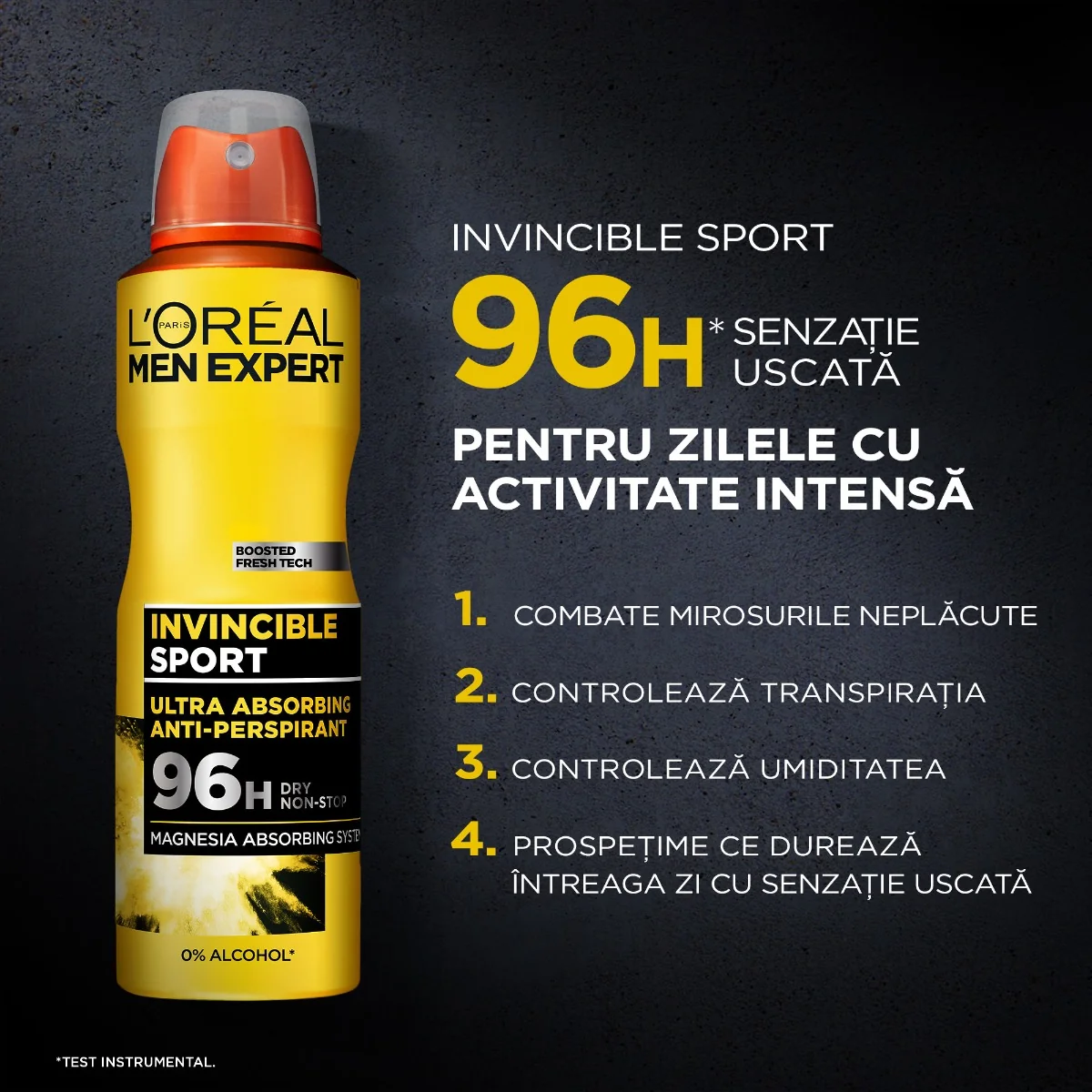 Spray antiperspirant fara alcool Invincible Sport, 150ml, L'oreal Men Expert