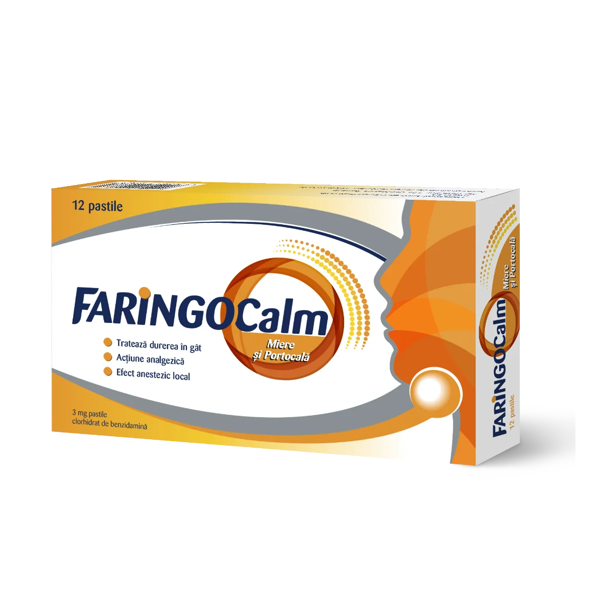 Faringocalm miere si portocala 3mg, 12 pastile, Terapia