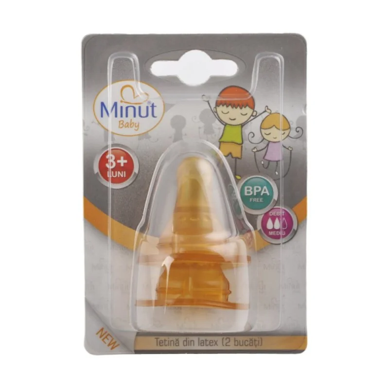 Tetina din latex 3 luni+ Baby, 2 bucati, Minut