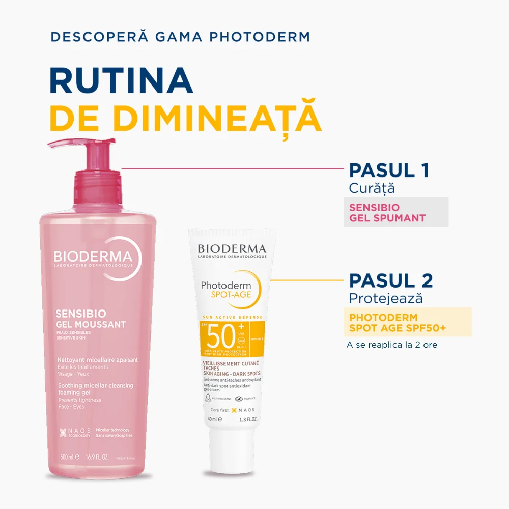 Gel-crema cu efect antioxidant impotriva petelor brune Photoderm Spot-Age SPF 50+, 40ml, Bioderma