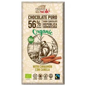 Ciocolata neagra cu 56% cacao si scortisoara Bio, 100g, Chocolates Sole 