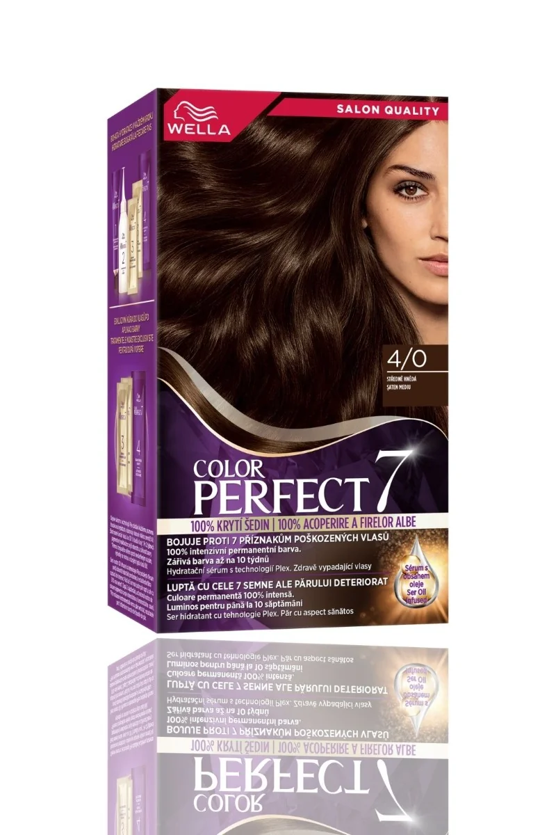 Vopsea de par permanenta Saten Mediu 4/0 Color Perfect, 135ml, Wella