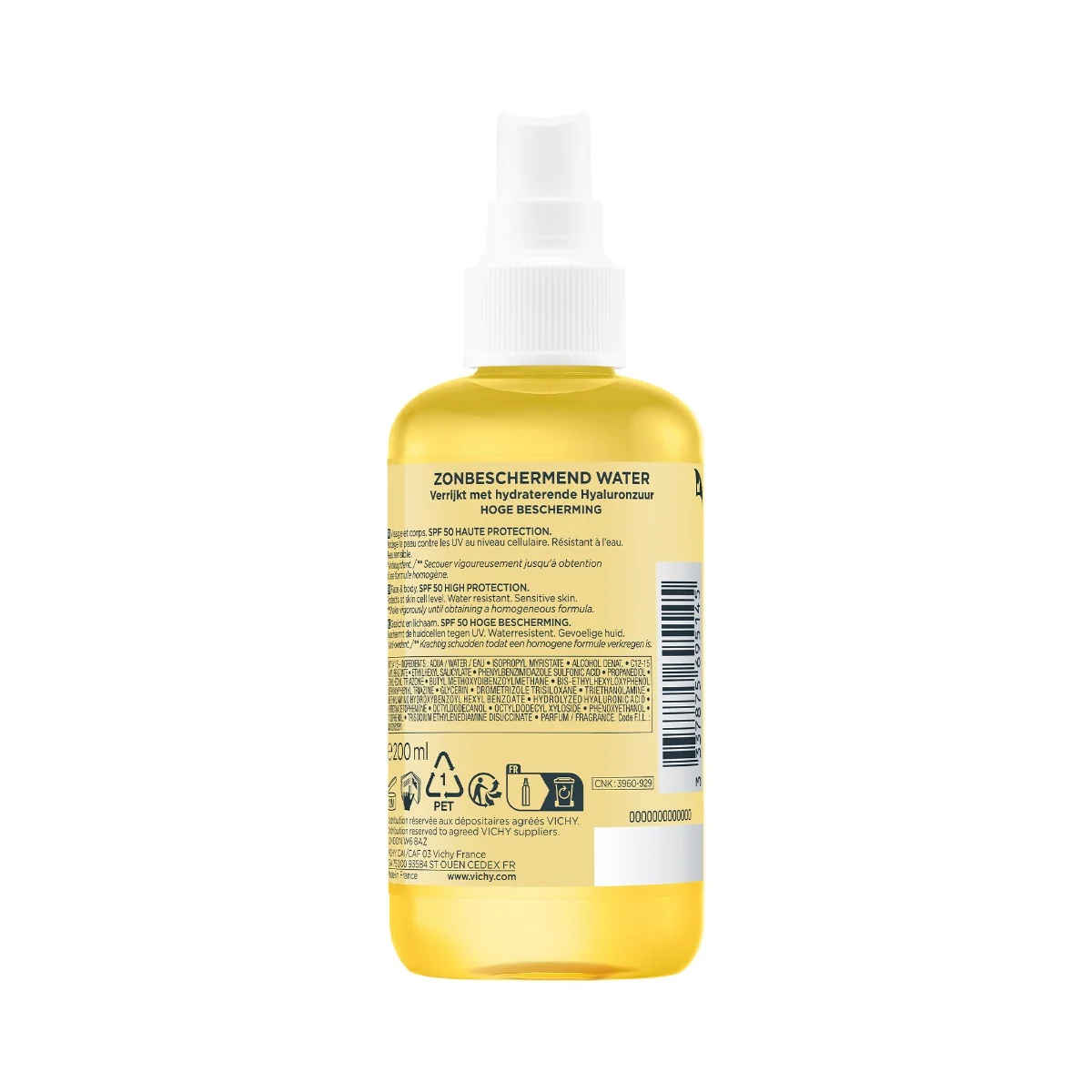 Apa de protectie solara SPF 50 pentru fata si corp cu acid hialuronic Hydra Capital Soleil, 200ml, Vichy