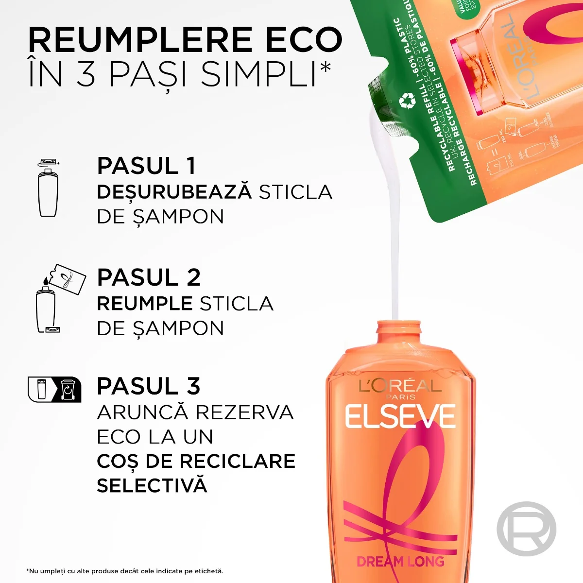 Sampon reparator pentru par lung degradat Dream Long rezerva eco, 250ml, Elseve
