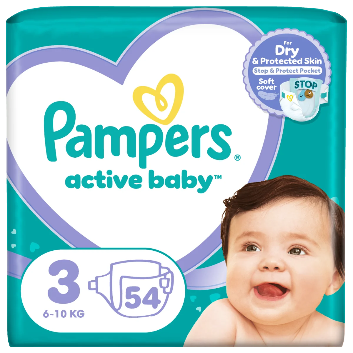 Scutece Active Baby Marimea 3 pentru 6-10kg, 54 bucati, Pampers