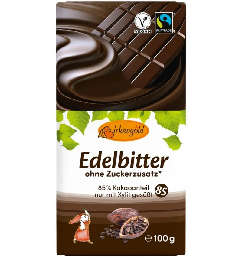 Ciocolata 85% cacao indulcita cu xylitol, 100g, Birkengold
