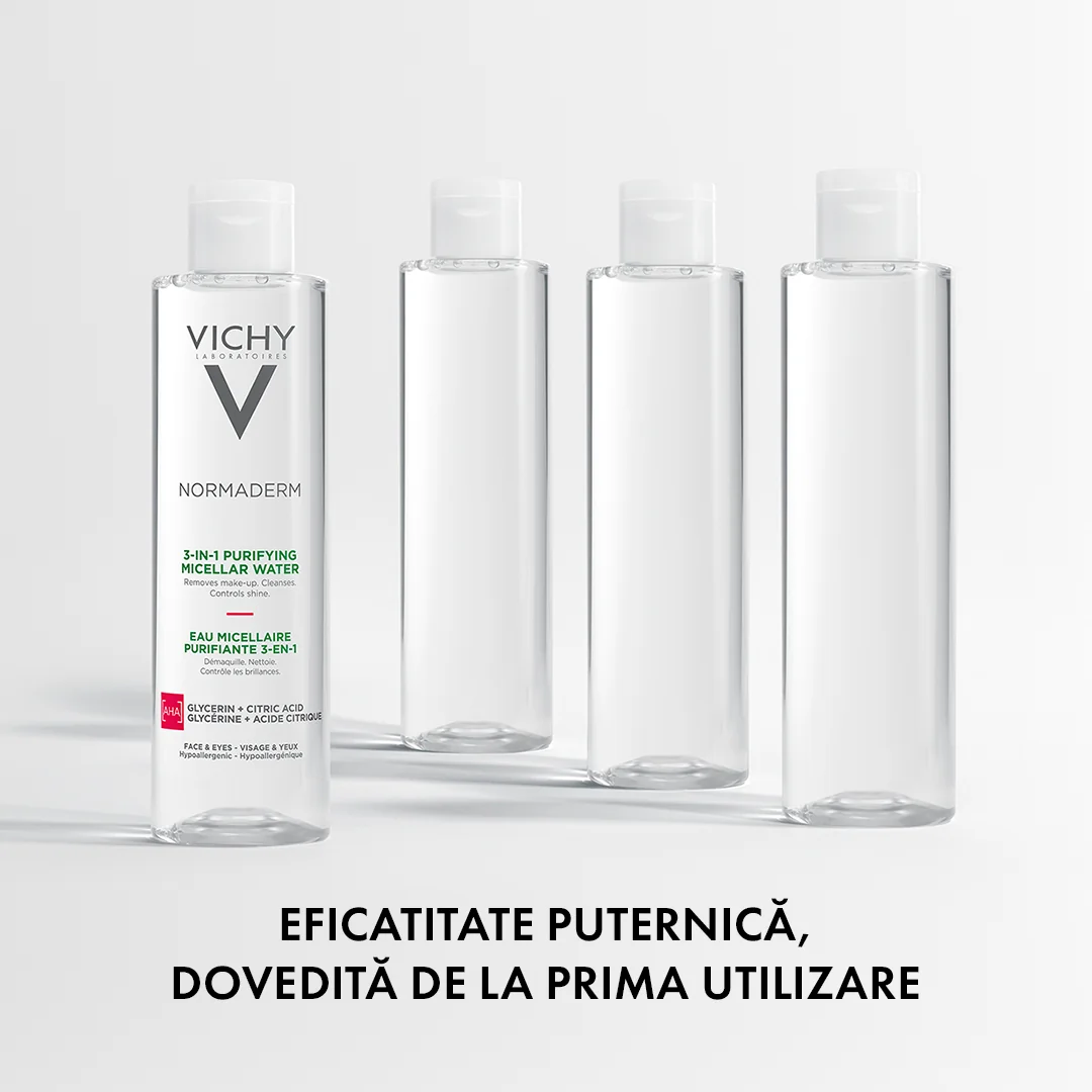 Solutie micelara 3 in 1 pentru ten sensibil gras sau cu tendinta acneica Normaderm, 200ml, Vichy