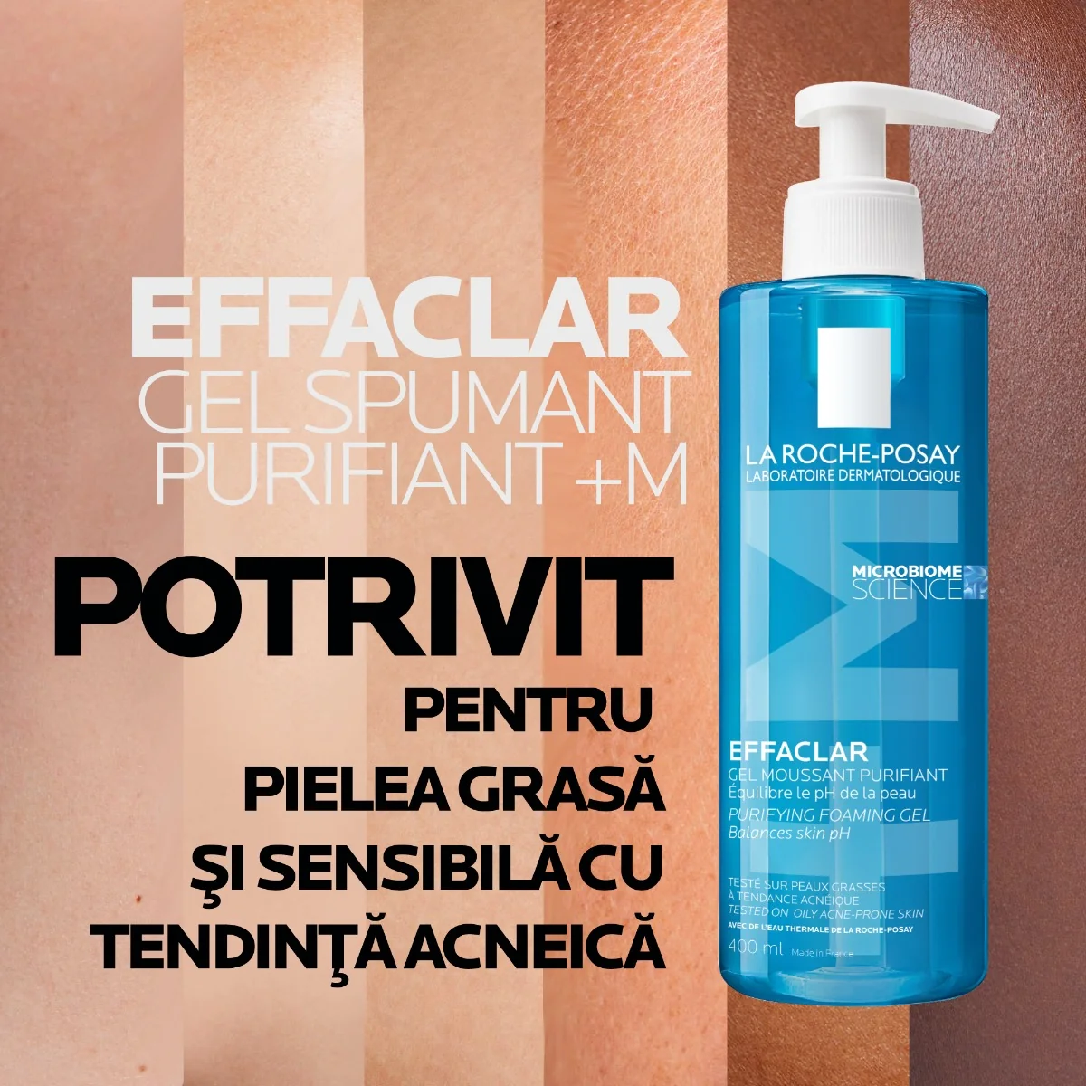 Gel spumant de curatare purifiant pentru ten gras cu tendinta acneica Effaclar +M, 400ml, La Roche-Posay