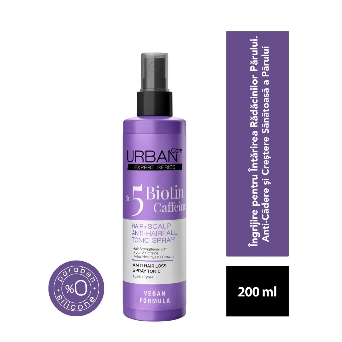 Spray tonic pentru par cu Biotina si Cafeina No. 5, 200ml, Urban Care