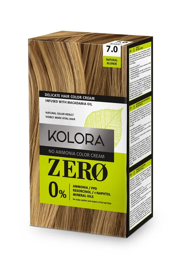 Vopsea de par Kolora Zero 7.0 Natural Blonde, 60ml, Aroma