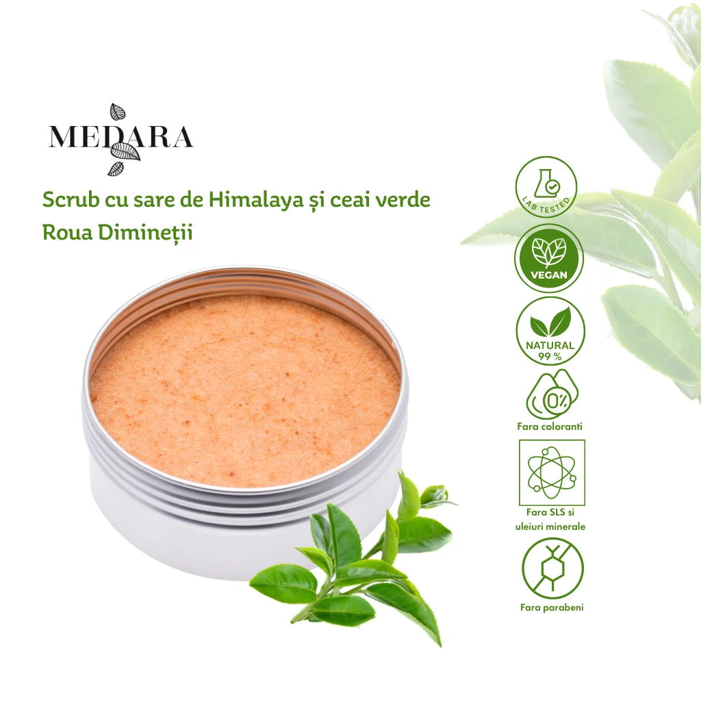 Scrub cu sare de Himalaya si ceai verde Roua Diminetii, 200ml, Medara