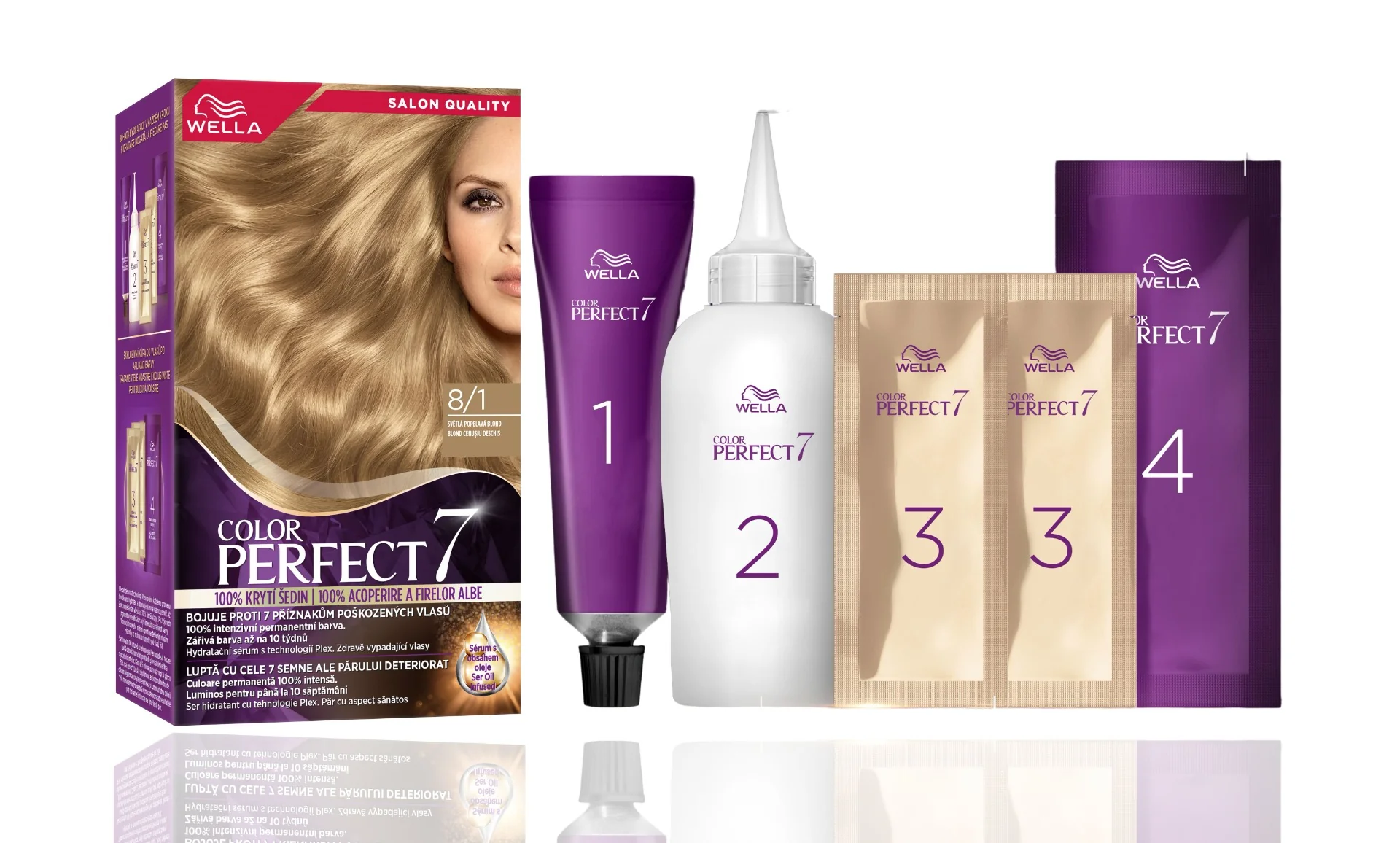 Vopsea de par permanenta Blond Cenusiu Deschis 8/1 Color Perfect, 135ml, Wella