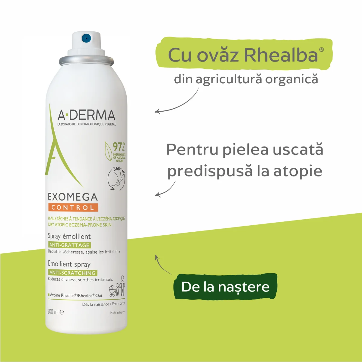 Spray emolient pentru piele uscata Exomega Control, 200ml, A-Derma