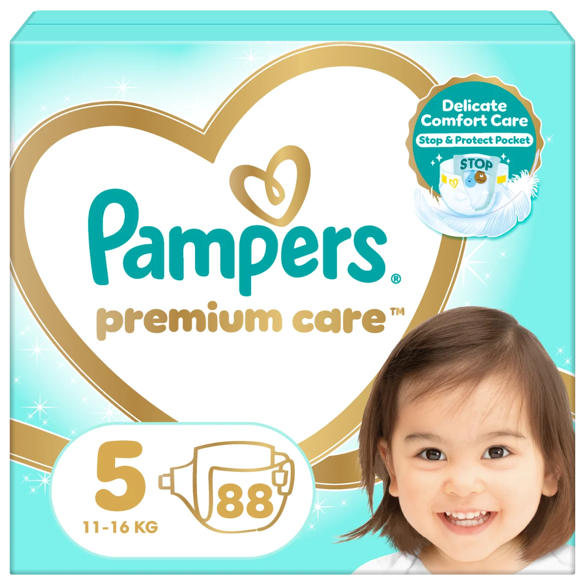 Scutece Premium Care Nr.5 pentru 11-16 kg, 88 bucati, Pampers