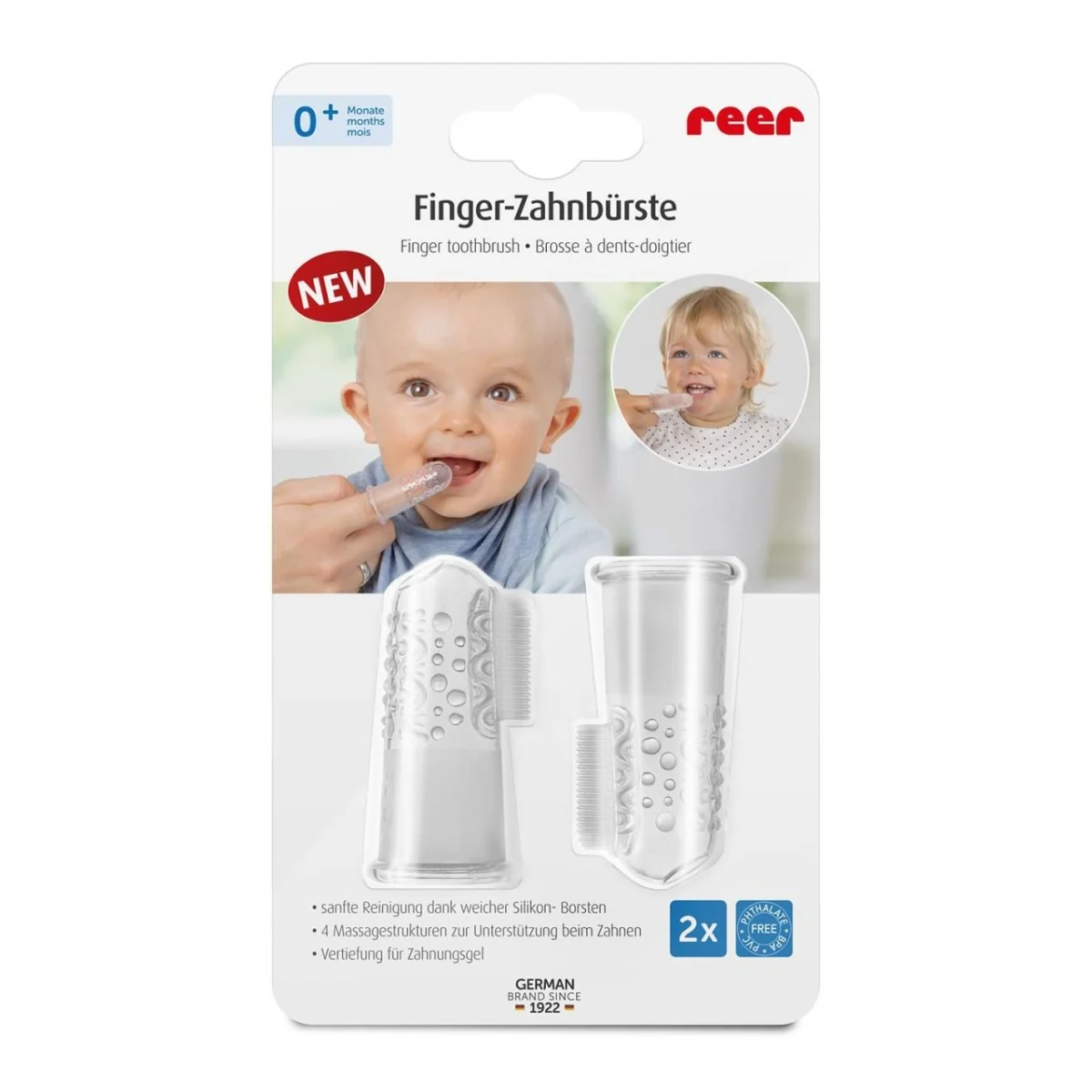 Periuta de dinti din silicon pentru folosire pe deget 79249, 2 bucati, Reer
