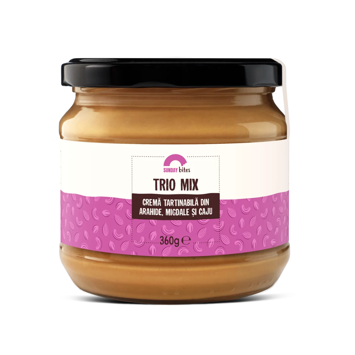 Crema de arahide migdale si caju Trio Mix, 360g, Sunday Bites