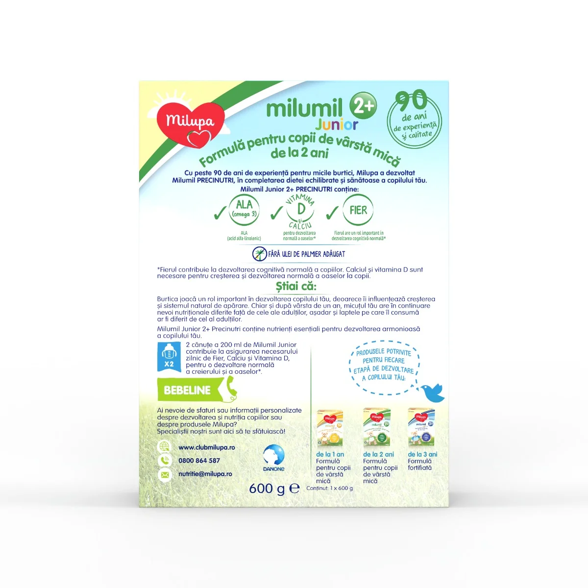 Lapte pentru copii de varsta mica de la 2 ani Milumil Junior 2+, 600g, Milupa