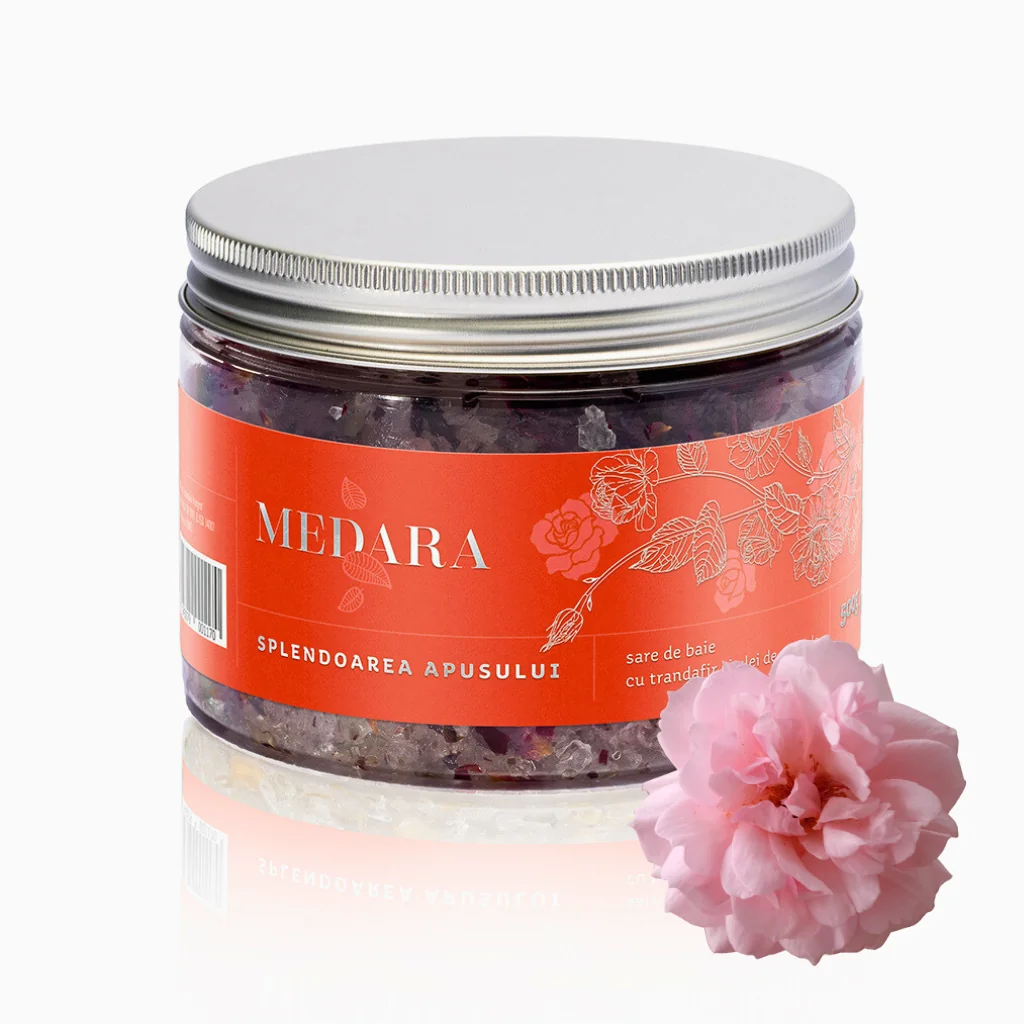 Sare de baie cu trandafir si ulei de migdale Splendoarea Apusului, 500g, Medara