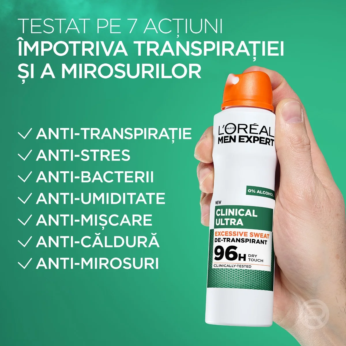 Spray antiperspirant fara alcool, 150ml, L'oreal Men Expert