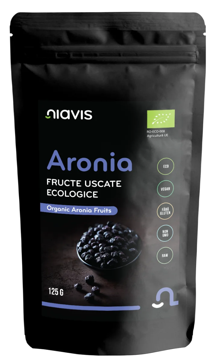 Fructe uscate raw ecologice Aronia, 125g, Niavis