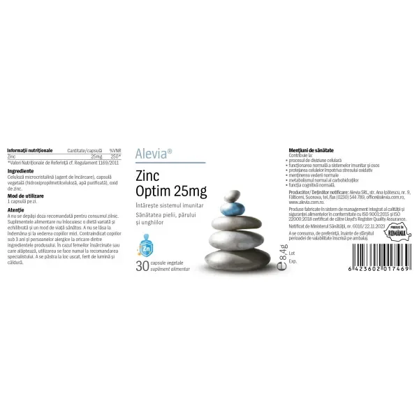 Zinc Optim 25 mg, 30 comprimate, Alevia