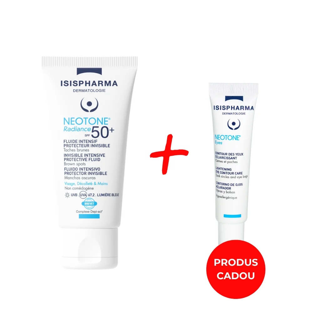 Pachet Crema protectoare Neotone Radiance SPF 50+ 30ml + Gel-crema anticearcan Neotone Eyes 15ml Gratuit, Isis Pharma