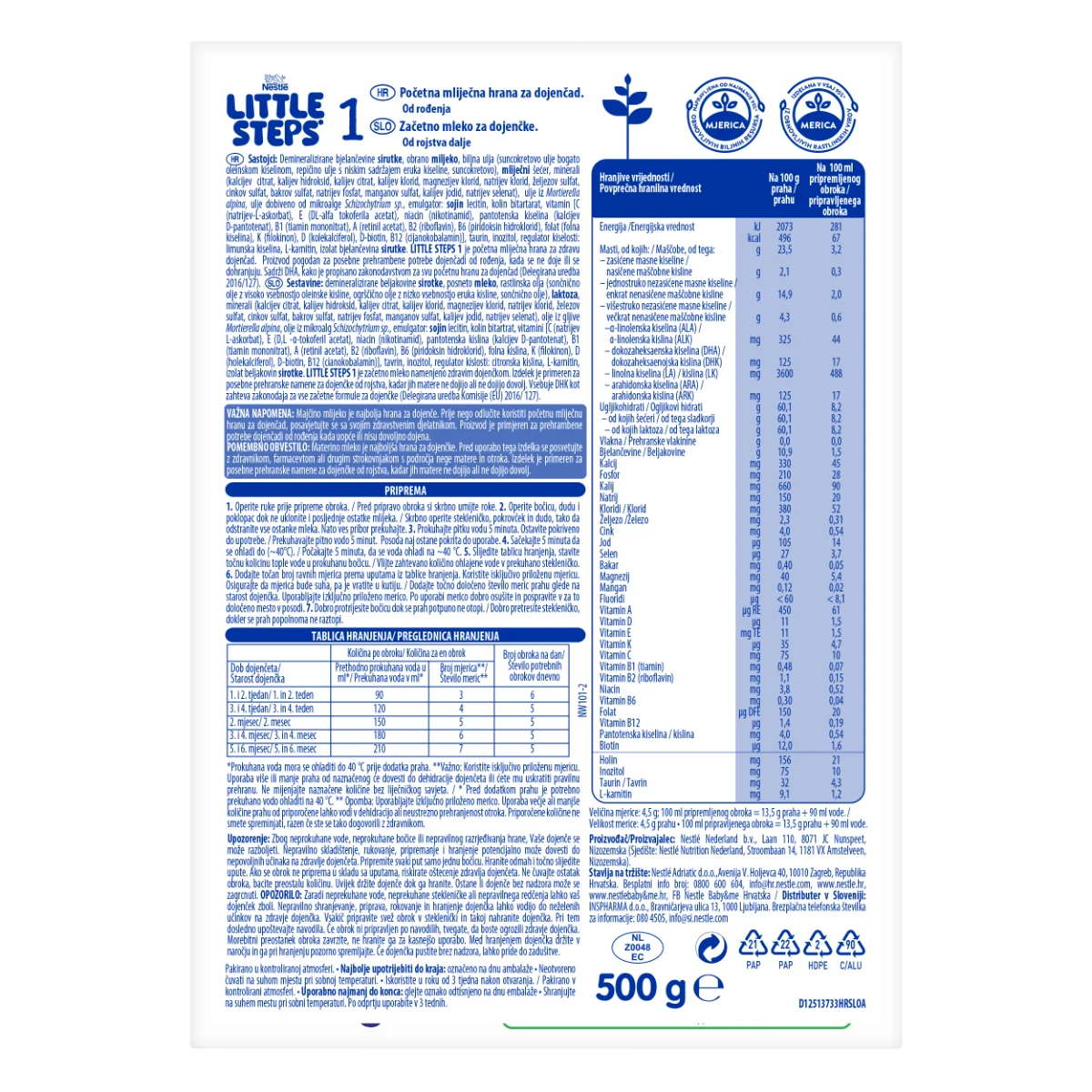 Lapte praf 0-6 luni Little Steps 1, 500g, Nestle