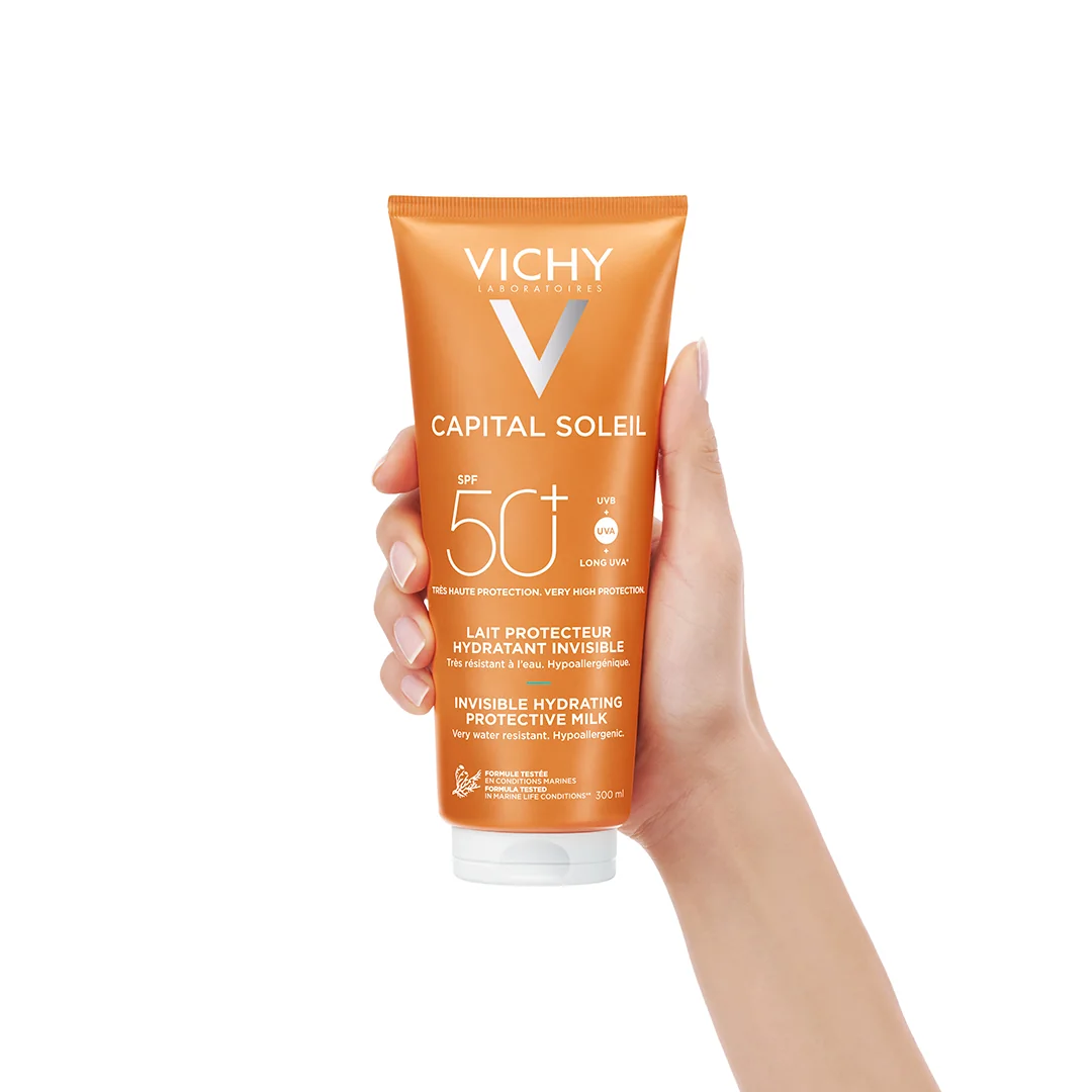 Lapte hidratant de protectie solara SPF50+ pentru fata si corp Capital Soleil, 300ml, Vichy