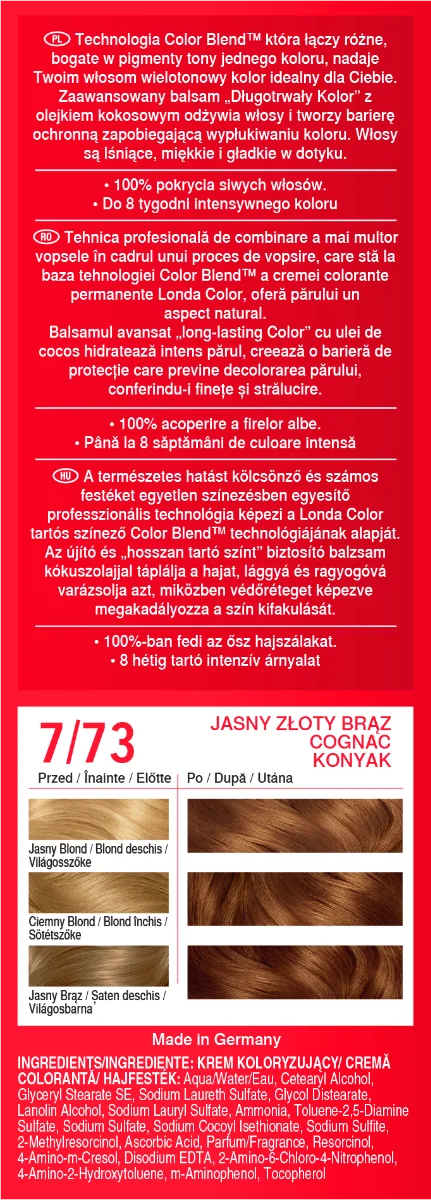 Vopsea de par permanenta 7/73 Blond coniac, 110ml, Londa