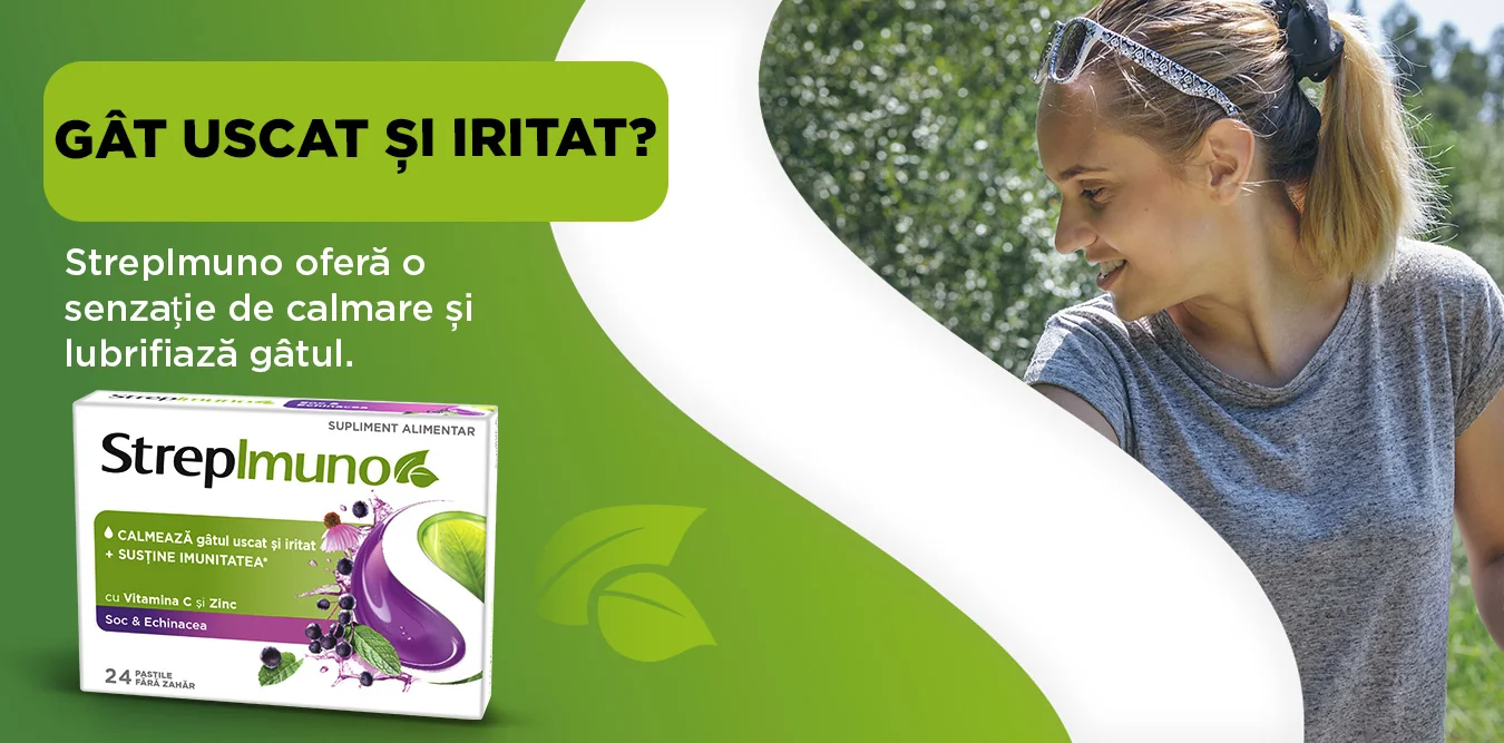 Strepimuno supliment alimentar cu soc si echinacea fara zahar, 24 comprimate de supt, Reckitt Benckiser