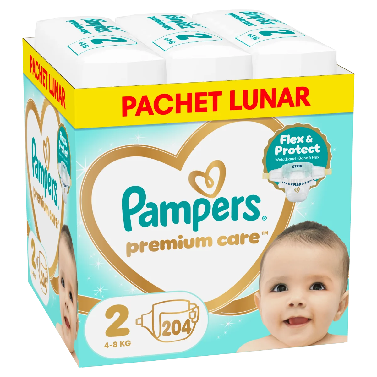 Scutece Premium Care Marimea 2 pentru 4-8 kg, 204 bucati, Pampers