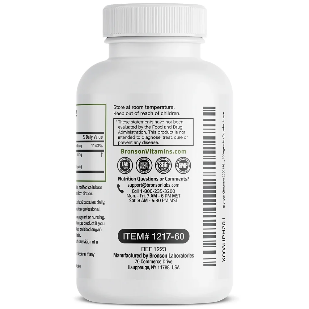 Cinnamon 2000mg Plus Chromium Picolinate, 60 capsule, Bronson Laboratories