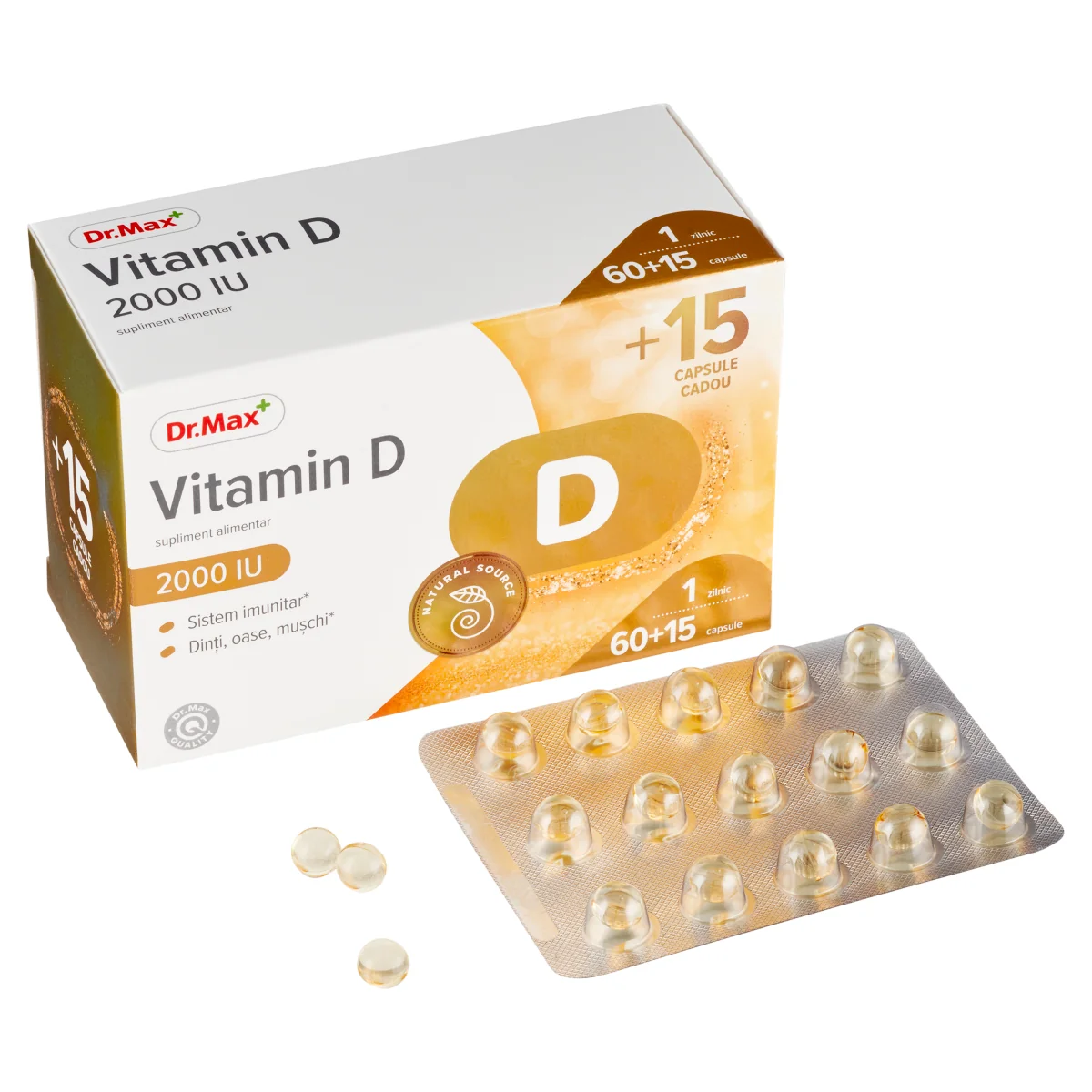 Dr.Max Vitamina D 2000UI, 60 + 15 capsule moi