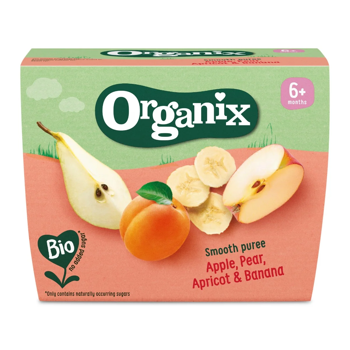 Piure eco de mere, pere, caise si banane  +6 luni, 4x100g, Organix