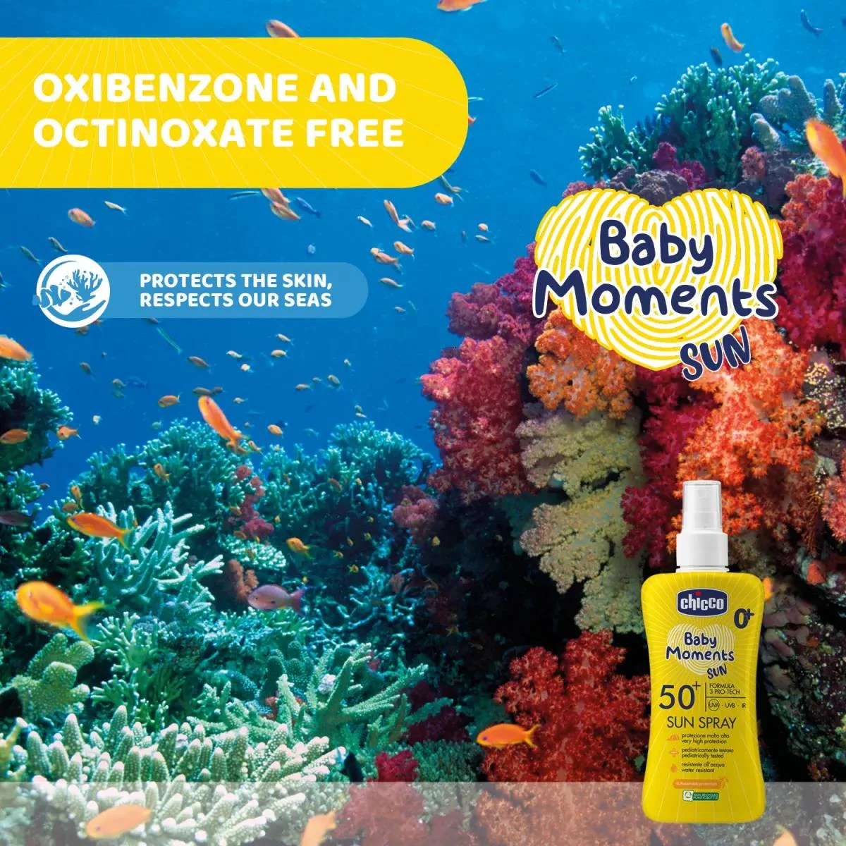 Spray protectie solara Baby Moments SPF 50+ de la 0 luni+, 150ml, Chicco 