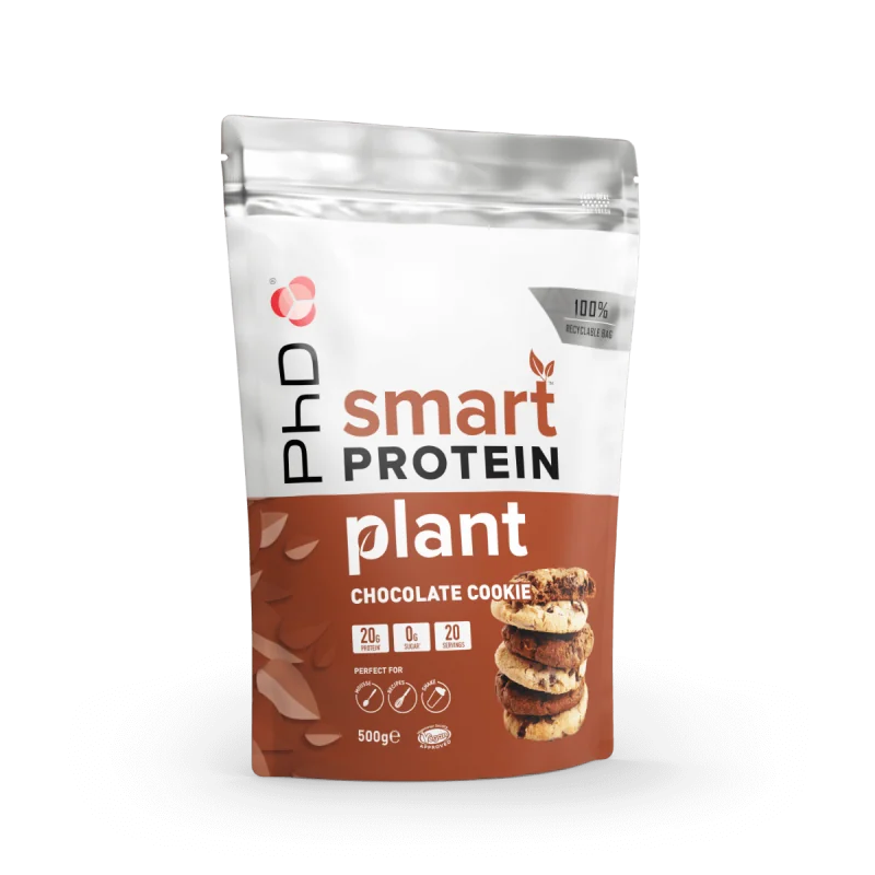 Pudra de proteine vegetale cu aroma de ciocolata cu biscuiti Smart Protein Plant, 500g, PhD