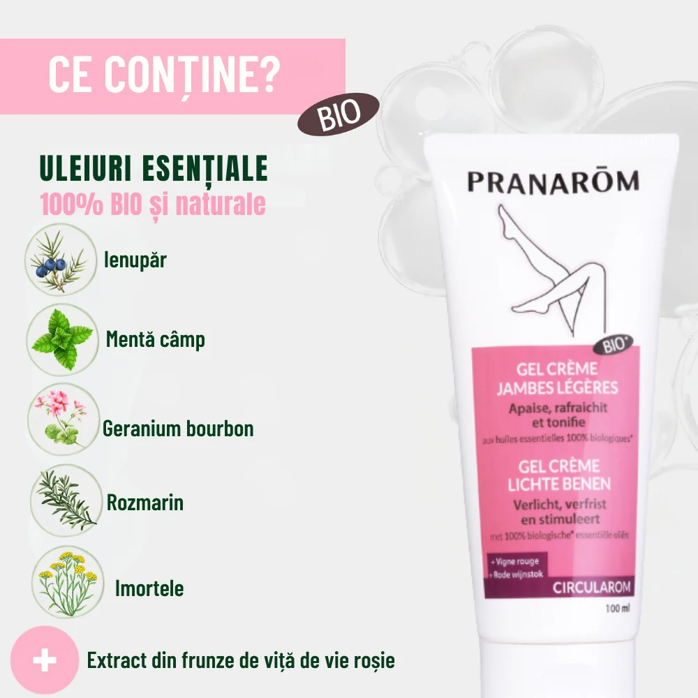 Gel-crema pentru picioare Jambes Legeres Bio, 100ml, Pranarom